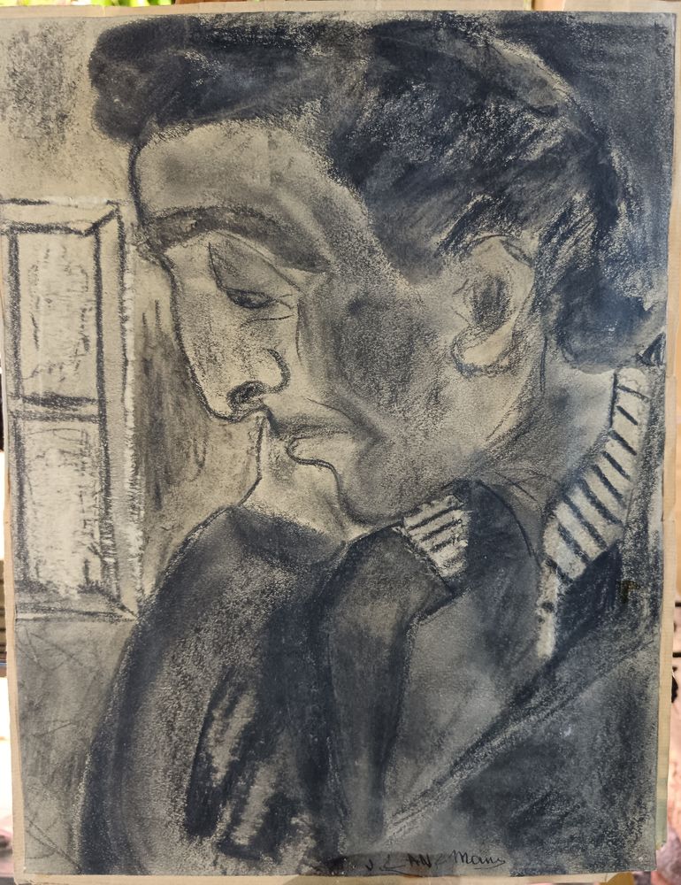 Fusain sur papier J.LANZMANN (1927-2006) 450 Rennes (35)