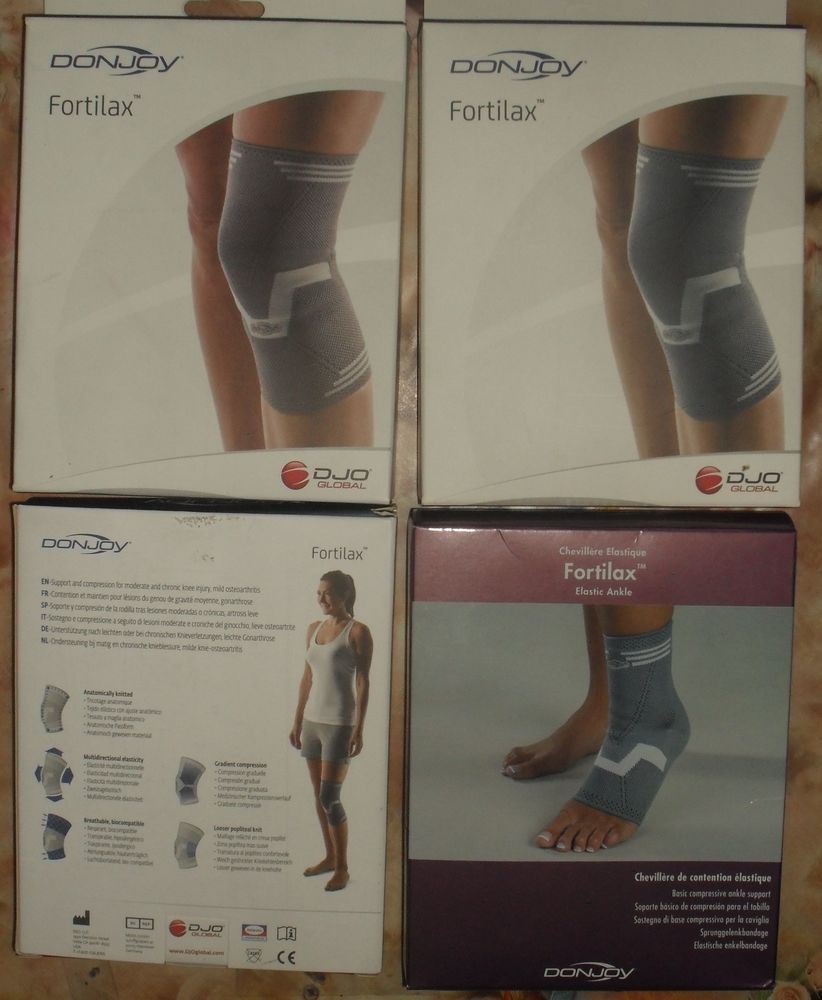 Lot de 3 genouill�res et 1 chevilli�re Donjoy Fortilax. 35 Montreuil (93)