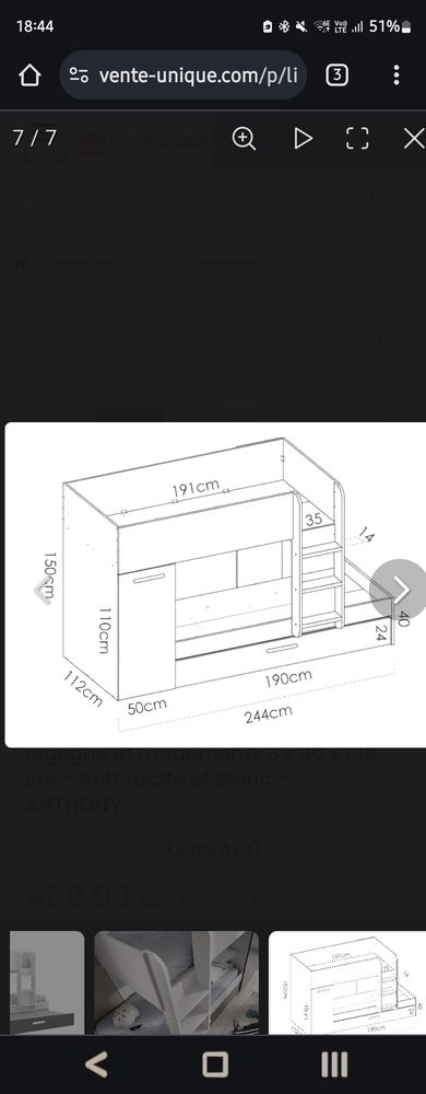 Lit gigogne 3 places 250 Somain (59)