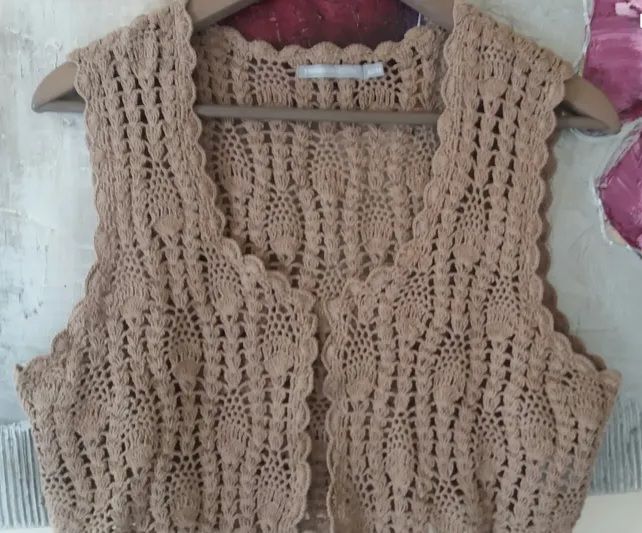 Gilet bol�ro marron taupe en crochet 3 Suisses T 42 5 Domart-en-Ponthieu (80)