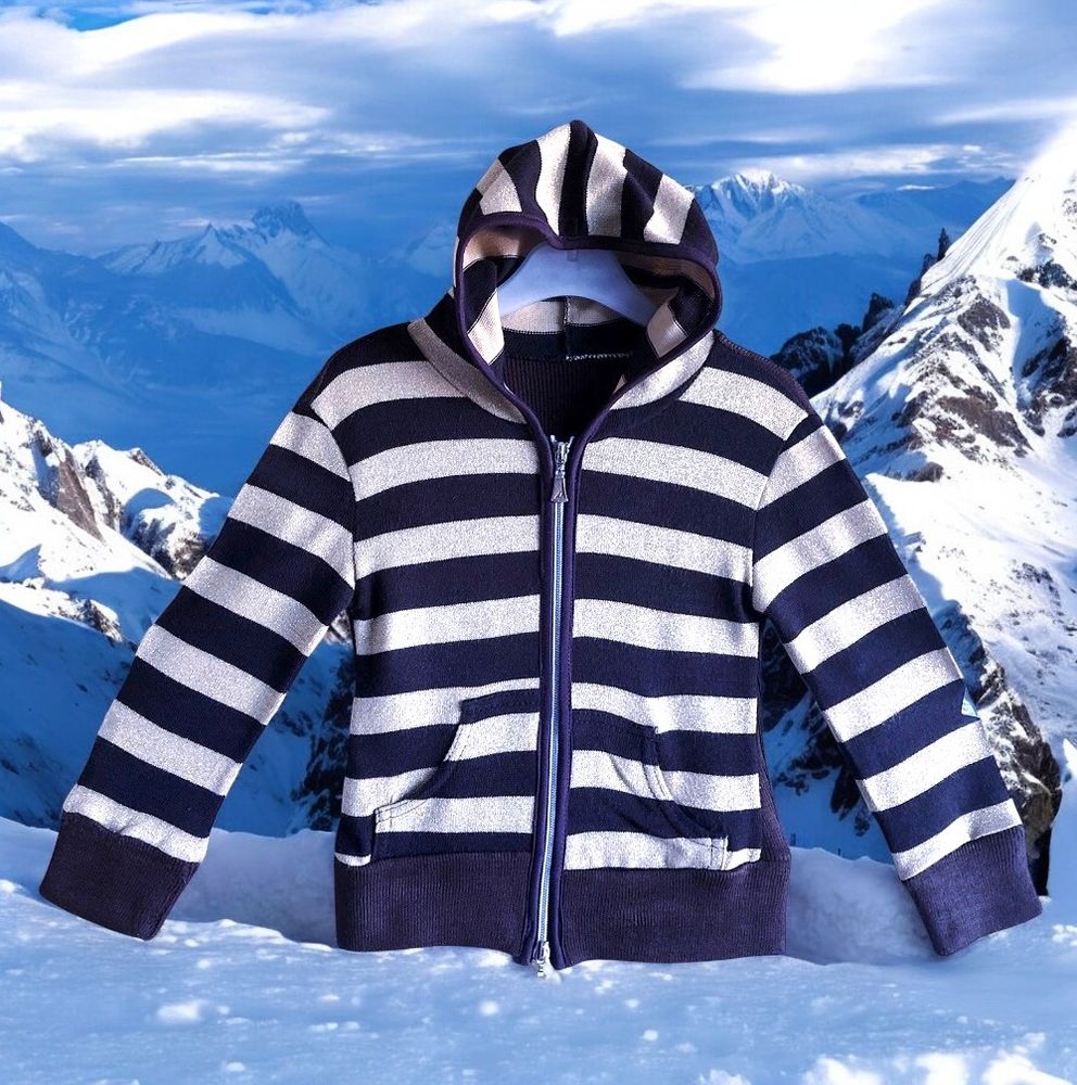 GILET A CAPUCHE FILLE MAILLE RAYE CHOCOLAT & OR PAILLET� 8A 0 Villeneuve-Loubet (06)