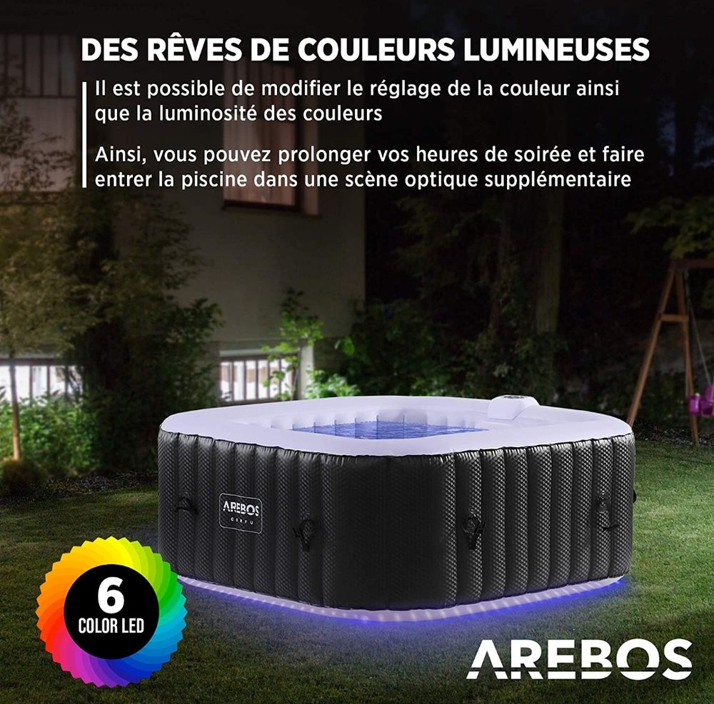 Spa gonflable AREBOS 154�154 avec �clairage LED/6 couleurs/
350 Saran (45)