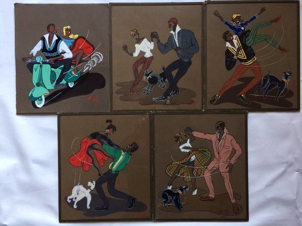 Gouaches Rockabilly ann�e 50 sign�es Hi Hu 50 Issy-les-Moulineaux (92)