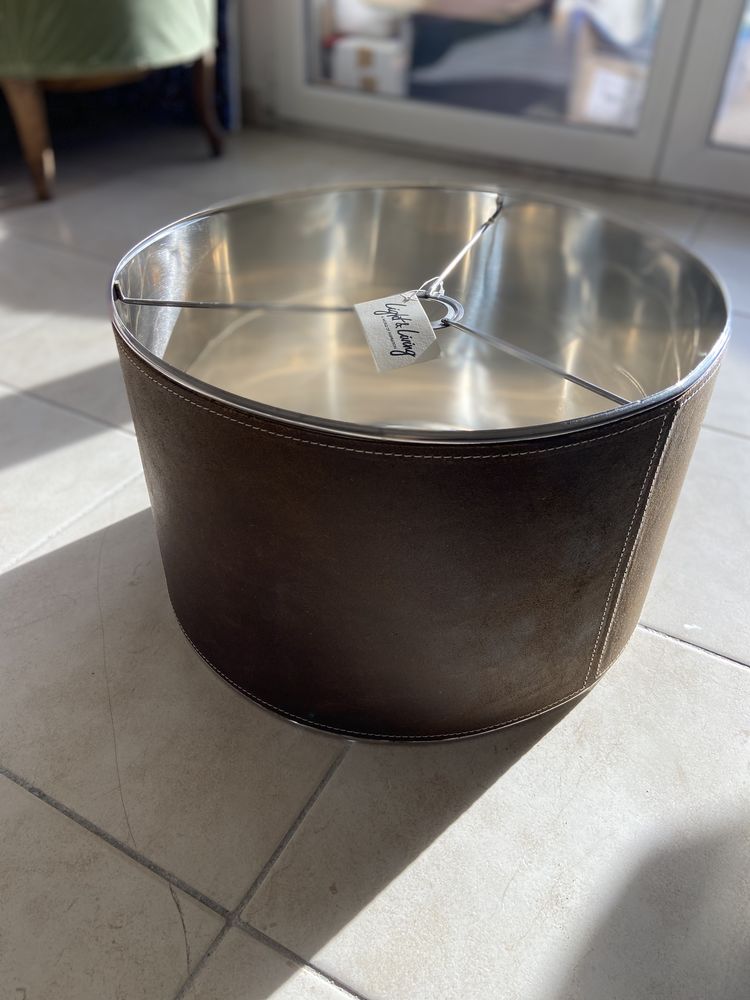 Grand Abat-jour Rond Croute de Cuir et Inox 40 Croix Rouge (13)