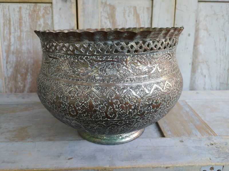 Grand Bassin Ajour� Cuivre Argent� Inde Cachemire Oriental 350 Loches (37)