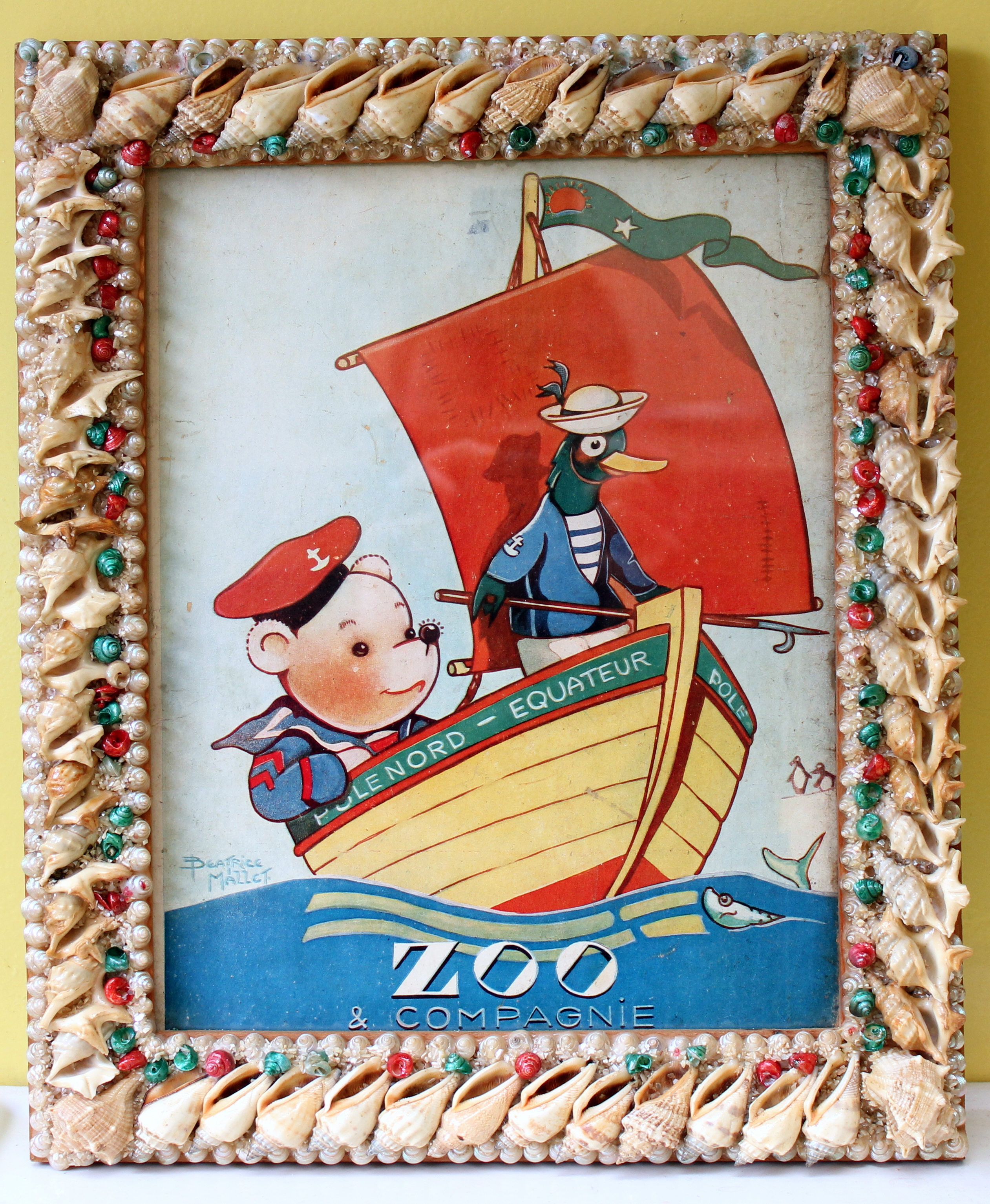 Grand cadre ancien en coquillages ann�e 50 BEATRICE MALLET 80 Issy-les-Moulineaux (92)