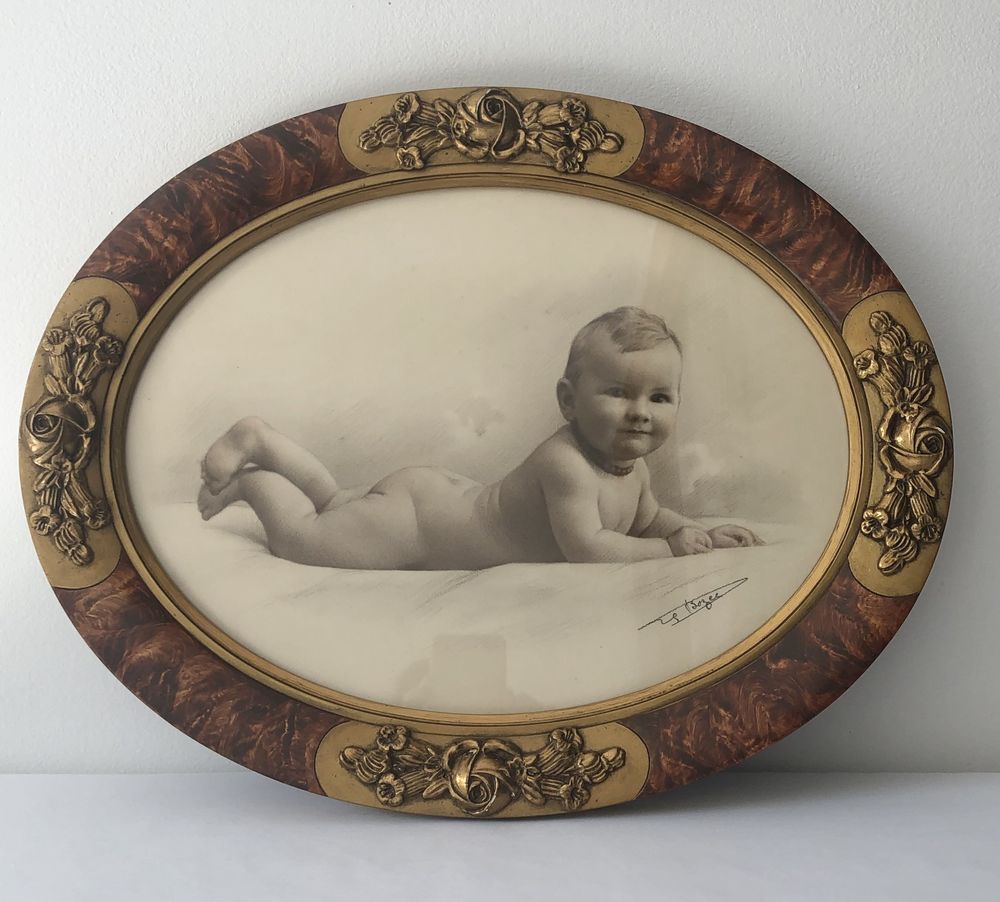 Grand cadre photo avec peinture ancienne sign�e BOZEC 69 Murviel-l�s-B�ziers (34)