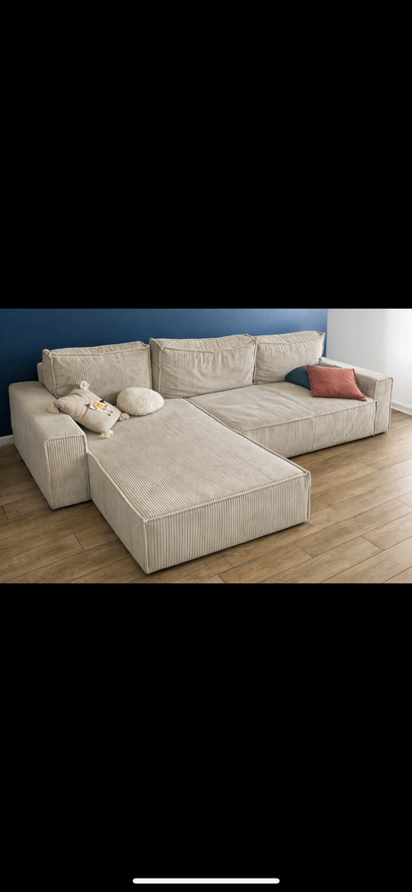 Grand canap� d'angle beige en velours c�tel� ? 600 Marseille 6 (13)