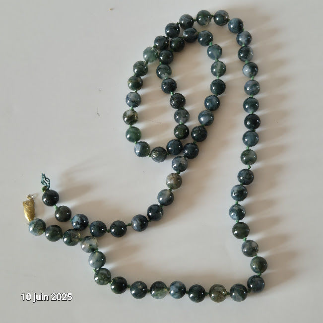 Grand collier en perles de pierre malachite,  pierre naturel 48 Saumur (49)