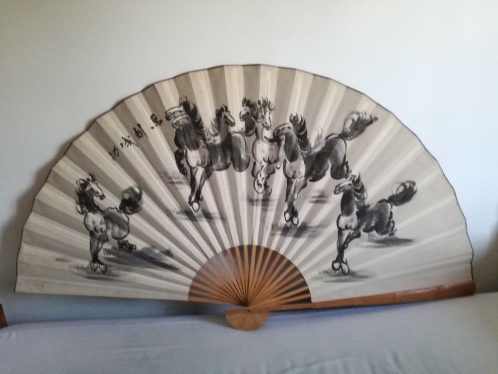 Grand Eventail  Bambou Calligraphie Chinoise papier 29 Barentin (76)
