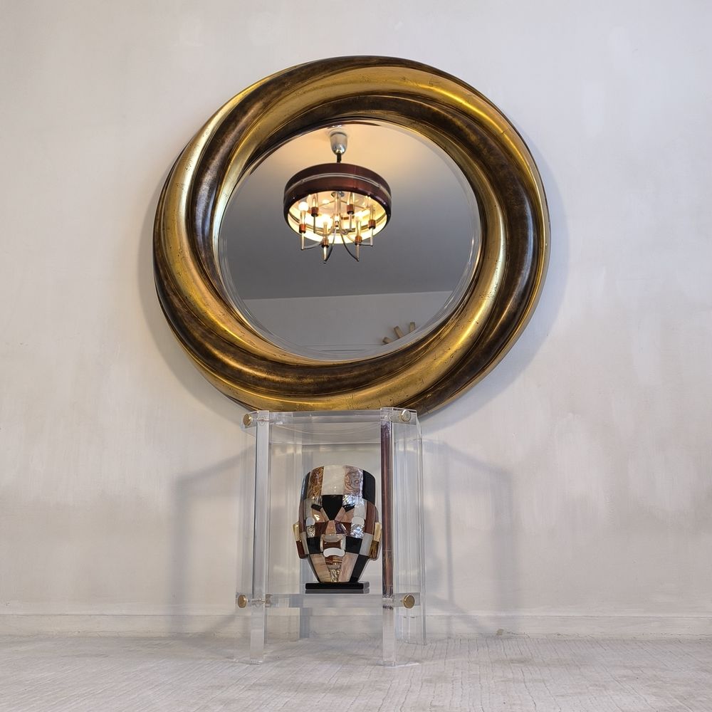 Grand Miroir Rond Victorien Anglais ? Bois Dor� & Verre 880 Cr�teil (94)