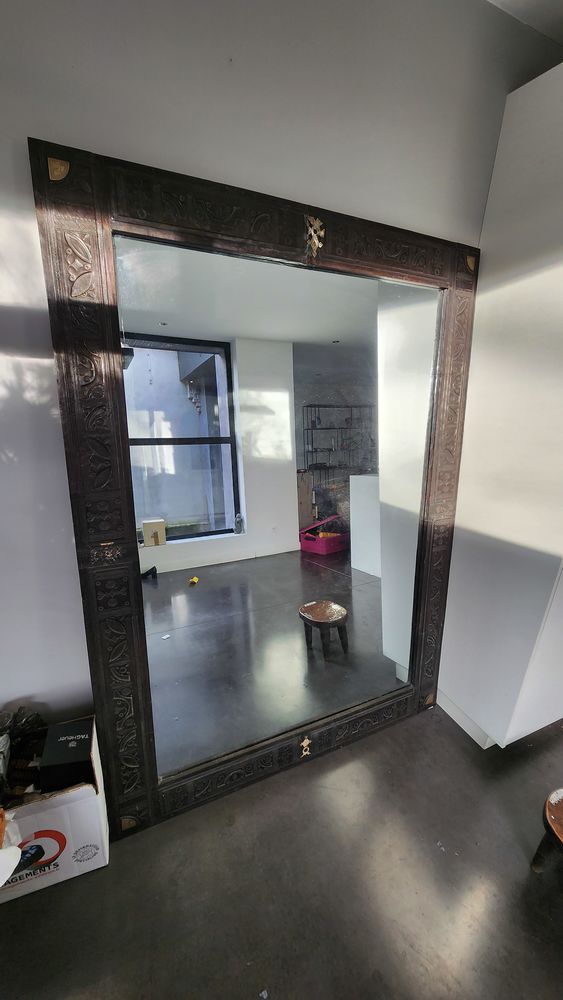 Grand miroir Touareg  bois & cuir emboss� 190 Marcq-en-Bar�ul (59)
