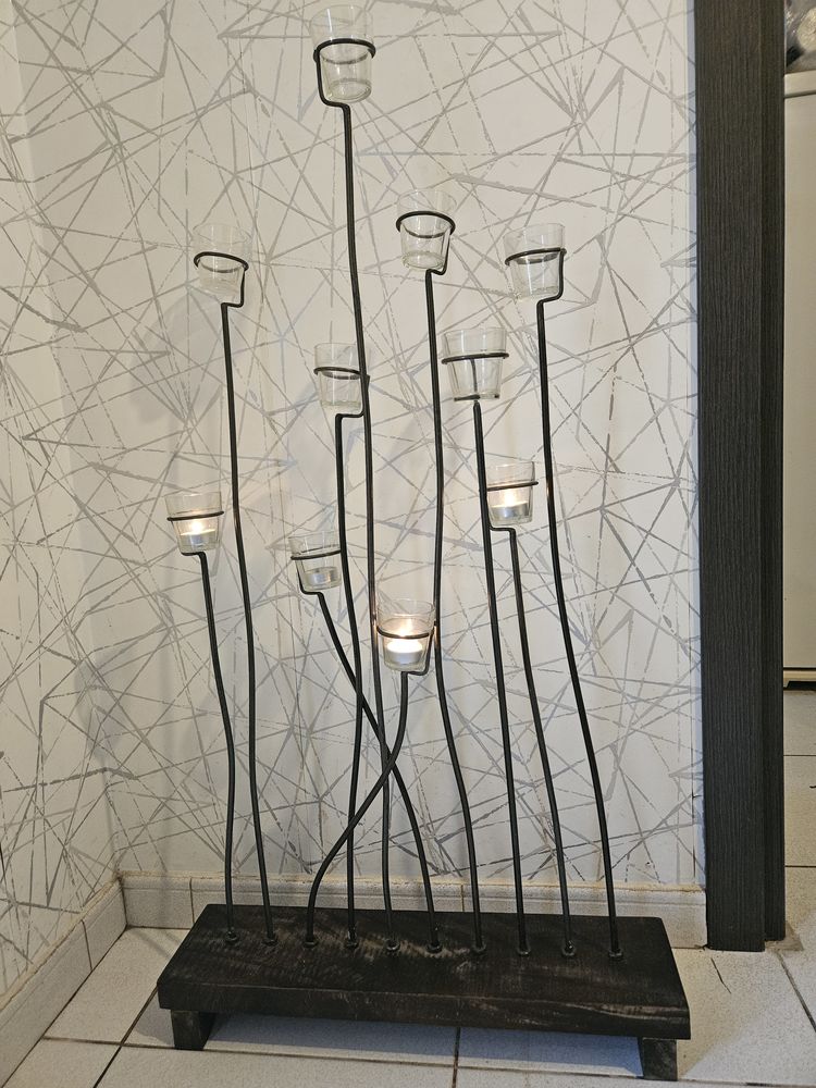 grand photophore 10 tiges sur socle bois 40 Saint-Mathieu-de-Tr�viers (34)