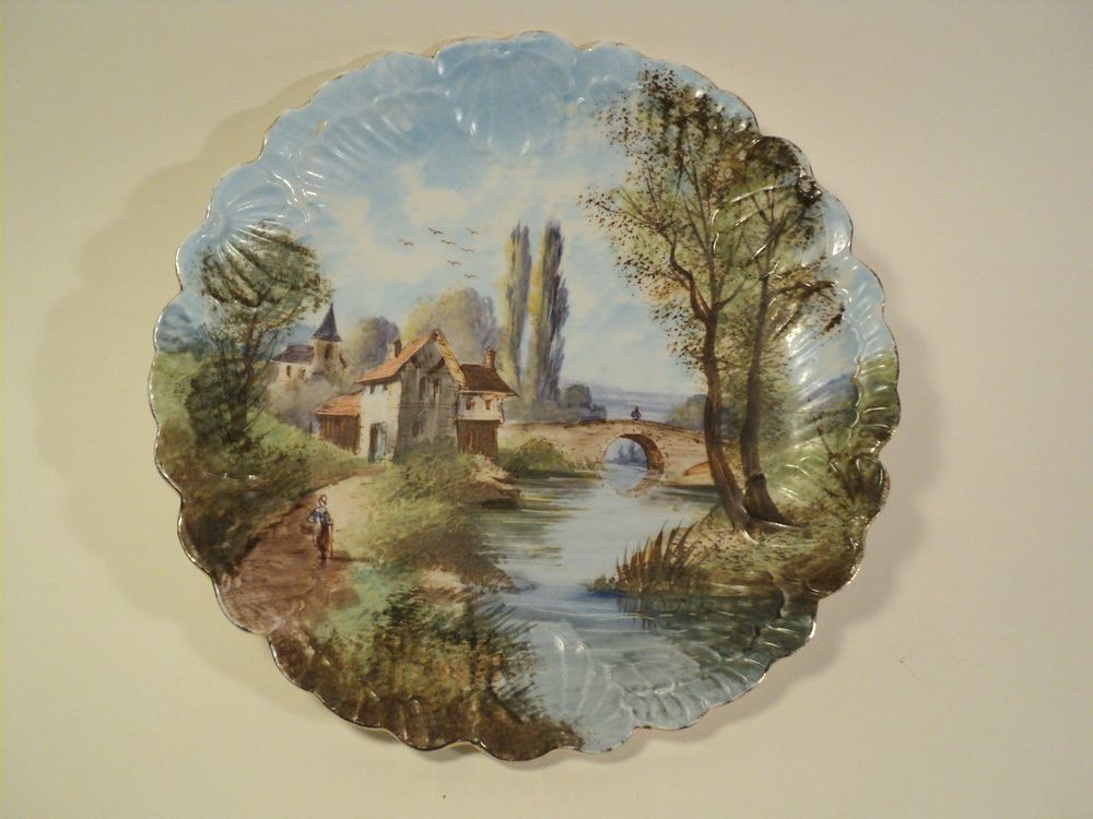 Grand Plat Porcelaine de Limoges XIXème Paysage Barbizon  35 Loches (37)