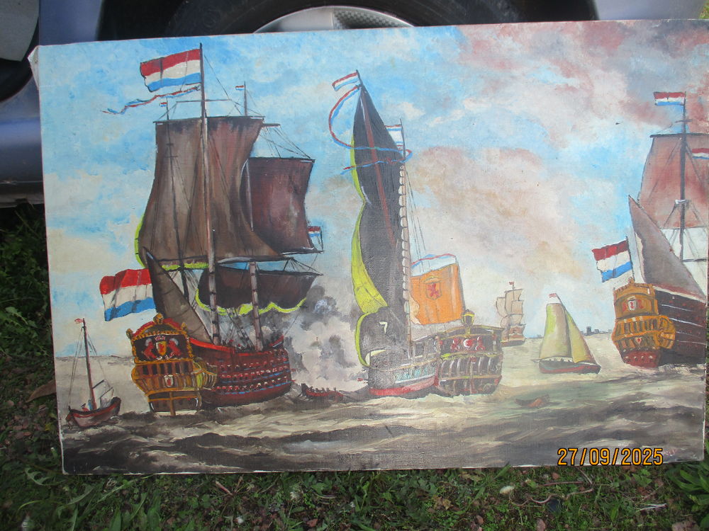GRAND TABLEAU ANCIEN MARINE HUILE SUR TOILE 0 Roanne (42)