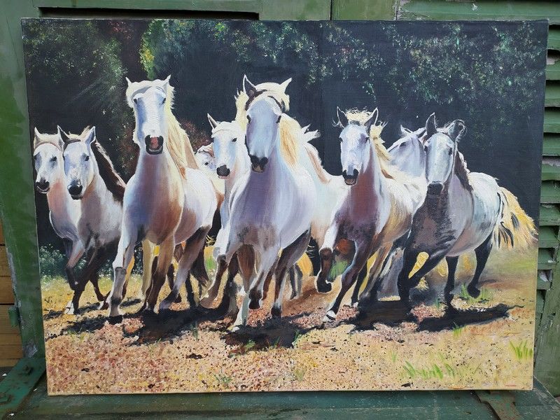 Grand Tableau Chevaux au Galop Peinture Cheval 90 Loches (37)