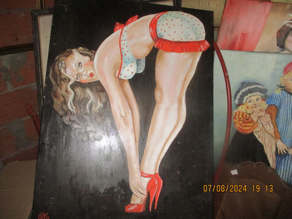 GRAND TABLEAU HUILE SUR TOILE PIN UP 0 Roanne (42)