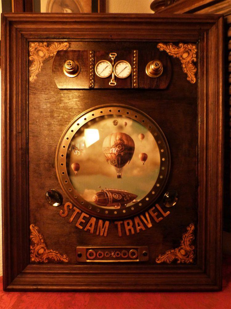 Grand Tableau  STEAM TRAVEL-MONTGOLFIERES  Steampunk 140 Mont-de-Marsan (40)