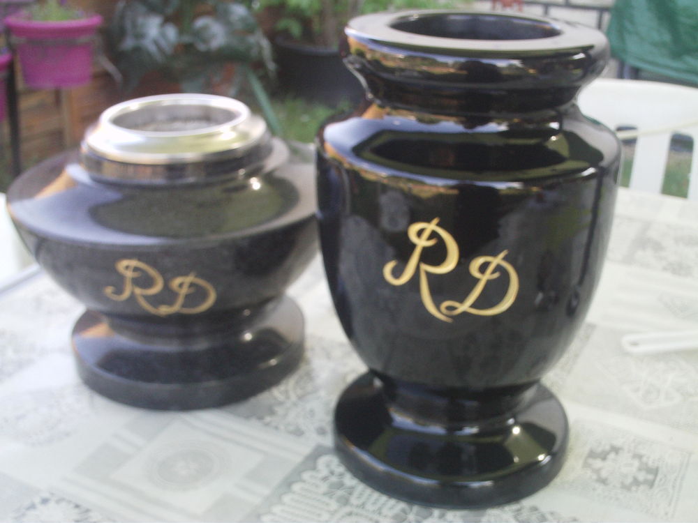  Grand vase et vasque marbre Marlin flammé noir  N°1116 20 Beaune (21)