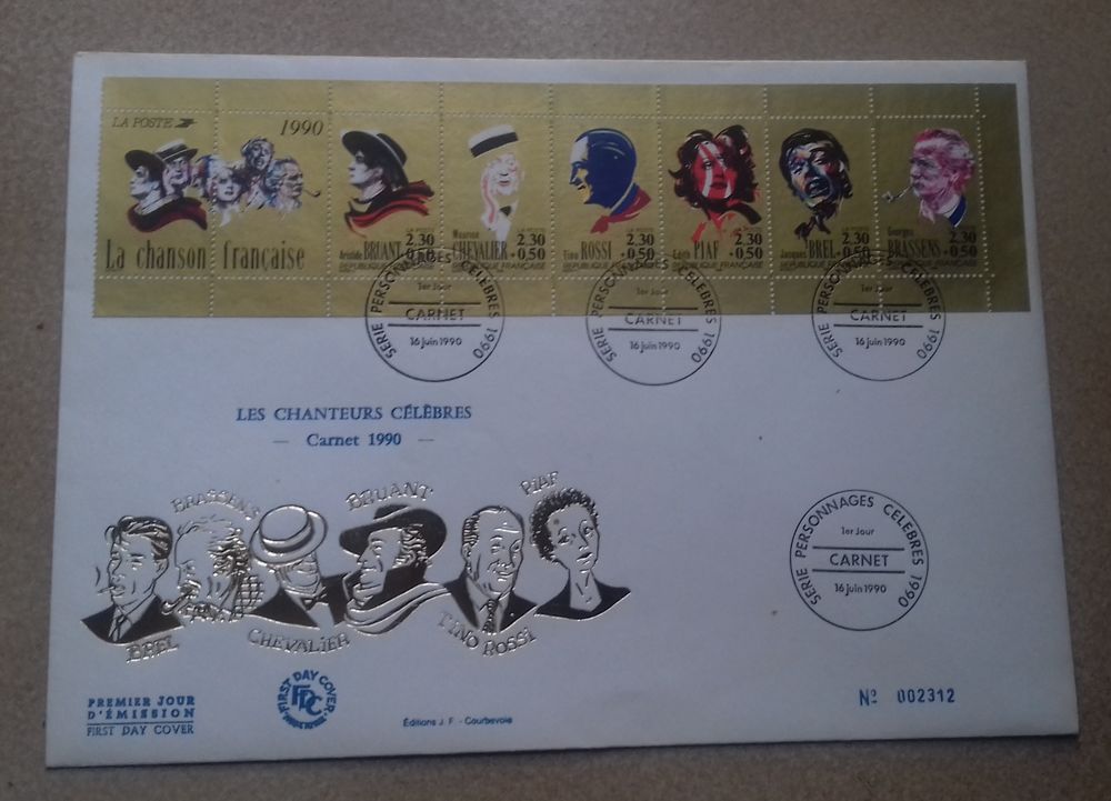 GRANDE ENVELOPPE 1er JOUR 1990 CHANTEURS 8 Boucau (64)