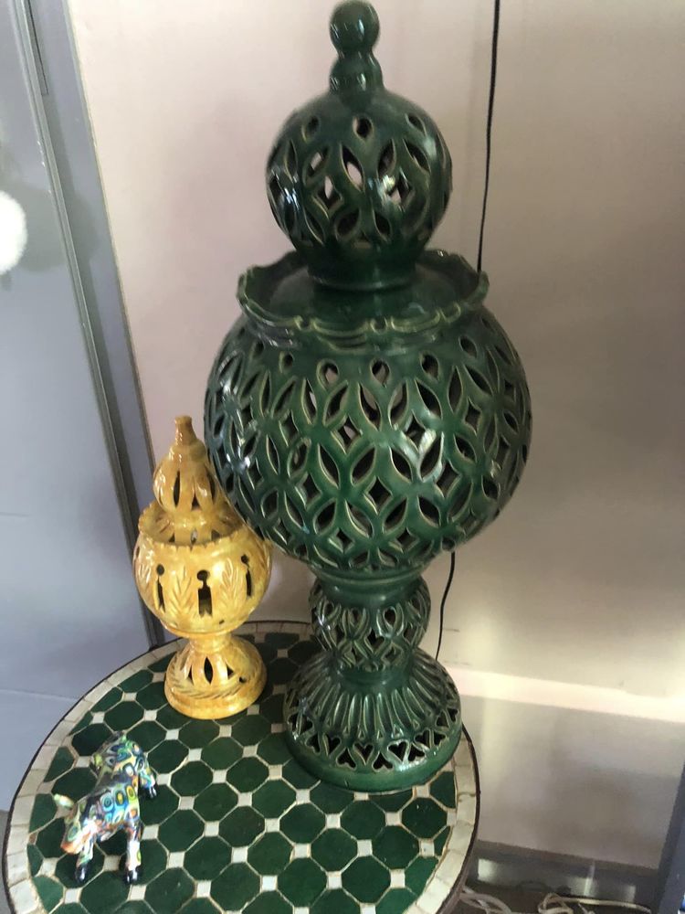 GRANDE LAMPE EN CERAMIQUE VERTE 40 Juillan (65)