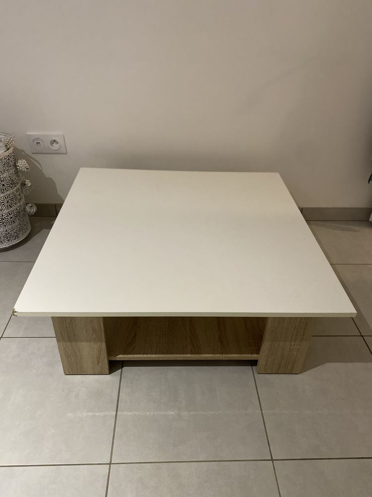 Grande table basse blanc laqu� et ch�ne 15 Cr�py-en-Valois (60)