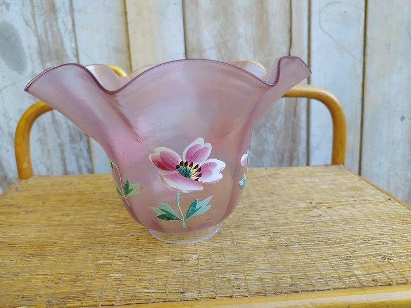 Grande Tulipe Verre Lampe � P�trole Rose Fleurs �maill�es 110 Loches (37)