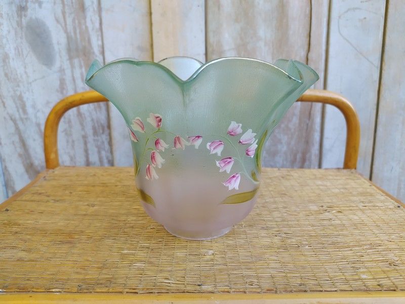 Grande Tulipe Verre de Lampe � P�trole Verte Fleurs Emaill�e 110 Loches (37)