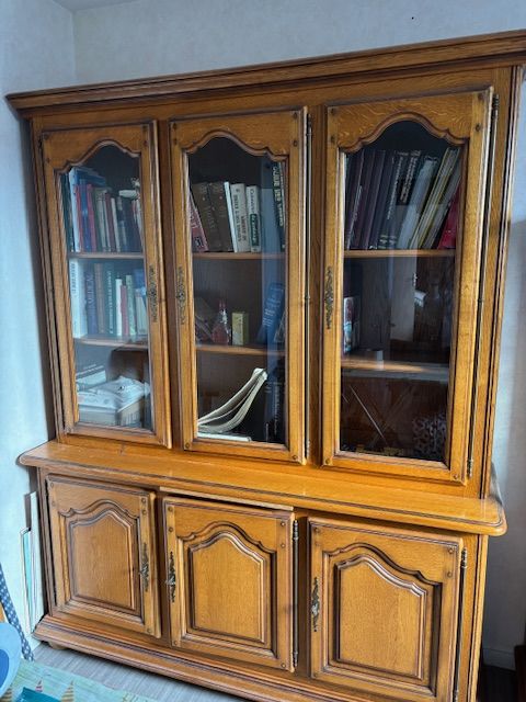 Grande vitrine biblioth�que buffet en ch�ne massif 280 Cl�rey (10)