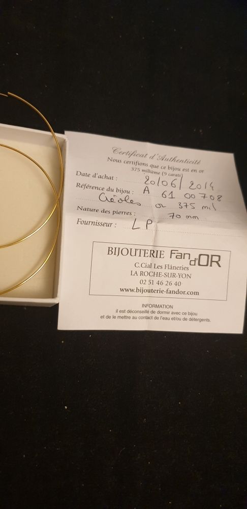 grandes creoles or 9 carats 65 Saint-�tienne-du-Rouvray (76)