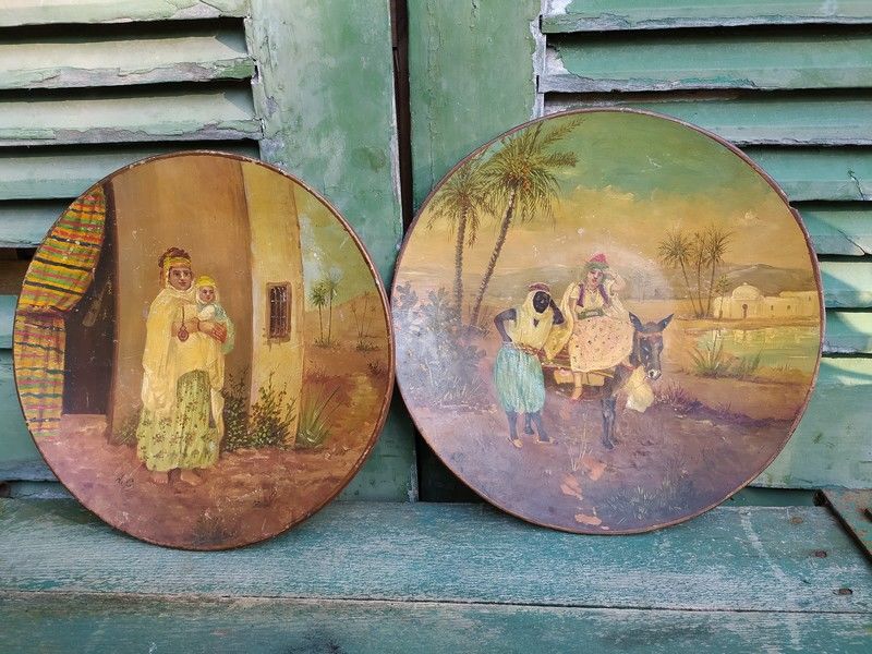 Grands Plats Orientalistes Peints Maroc Alg�rie XIXe 160 Loches (37)