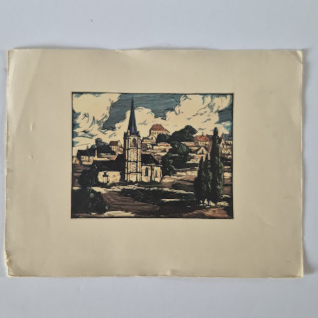 Gravure sur bois dessin�e par Ferdinand Dubreuil.1950, La Ro 40 Saumur (49)