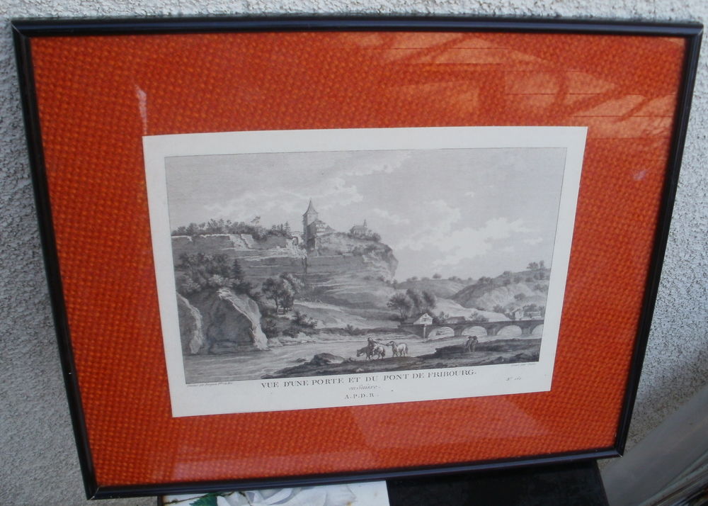 Gravure de CHENU Vue d'une porte et du pont de Fribourg 20 Montauban (82)
