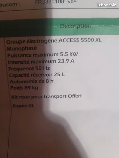 Groupe �lectrog�ne  ACCESS 5509 XL 500 Flumet (73)