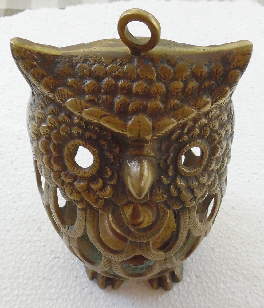 Hibou Bougeoir photophore ancien en laiton ou en bronze 65 Castries (34)