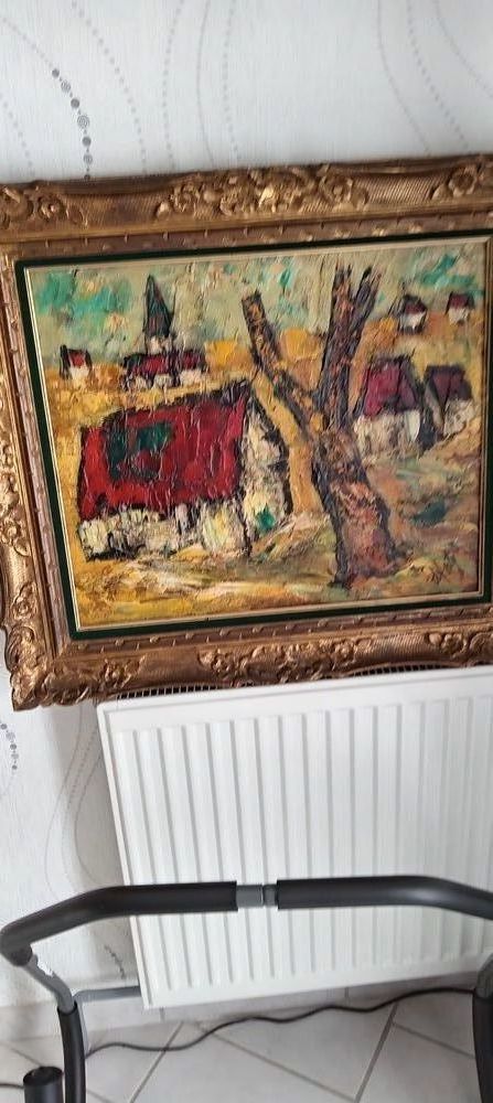 Huile  H.d'Anty(1910-1998) village aux toits rouges. 450 Tours (37)