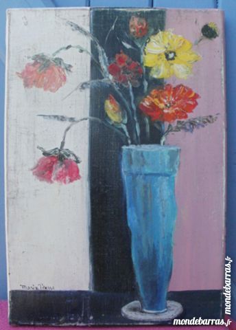 Huile sur toile sign�e, fleurs dans un vase bleu 20 Montauban (82)