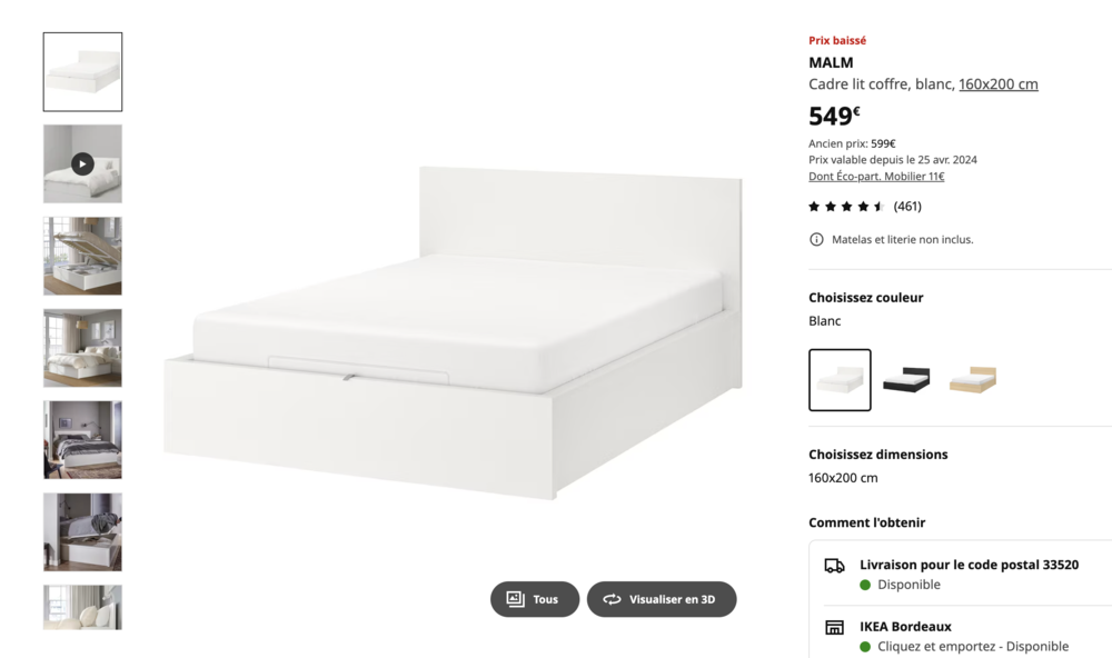 LIT IKEA MALM (sous carton) 500 Bordeaux (33)