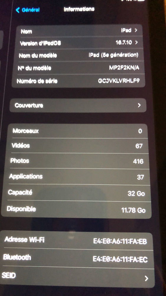 iPad iOS 17.7.10 . 5 eme g�n�ration 95 Brest (29)