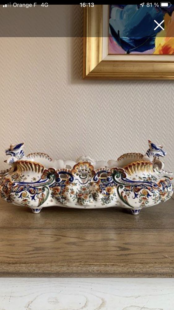 jardini�re fa�ence de Desvres sign�e 700 Cucq (62)