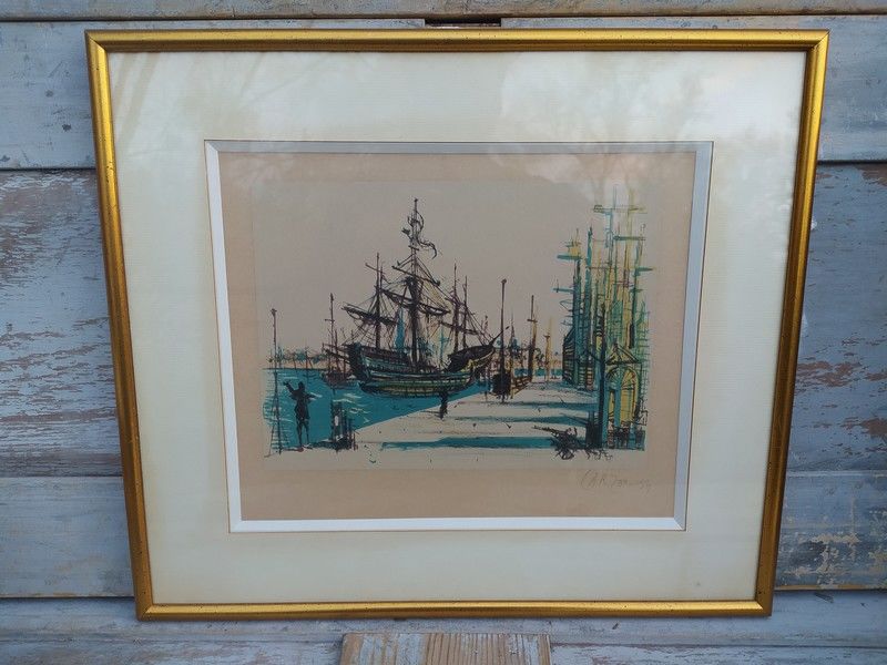 Jean Carzou Le Port Lithographie Sign�e 1954 80 Loches (37)