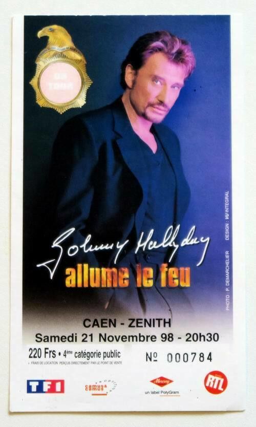 JOHNNY HALLYDAY - billet ticket concert FRANCE Caen 1998 0 Paris 11 (75)
