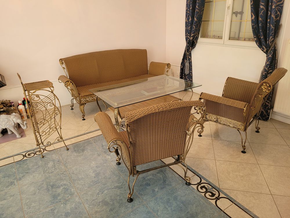 Joli ensemble canap� salon rotin/ fer forg�5 pi�ces 1290 Noisy-le-Grand (93)