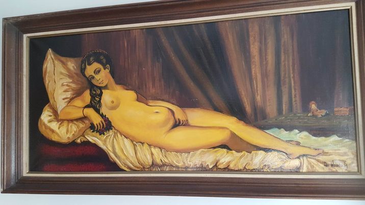 Jolie peinture sign�e femme nue allong�e N�1232 20 Beaune (21)