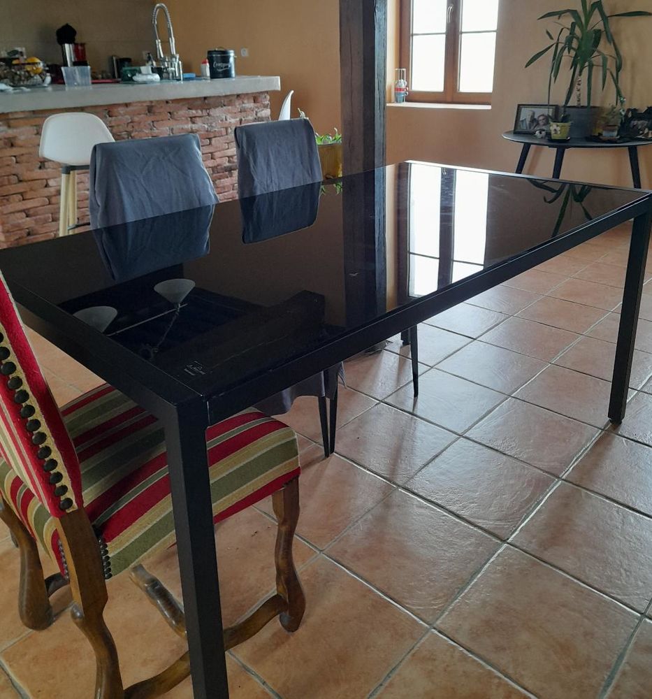 jolie table en verre fum� pi�tement m�tal 60 Ciel (71)