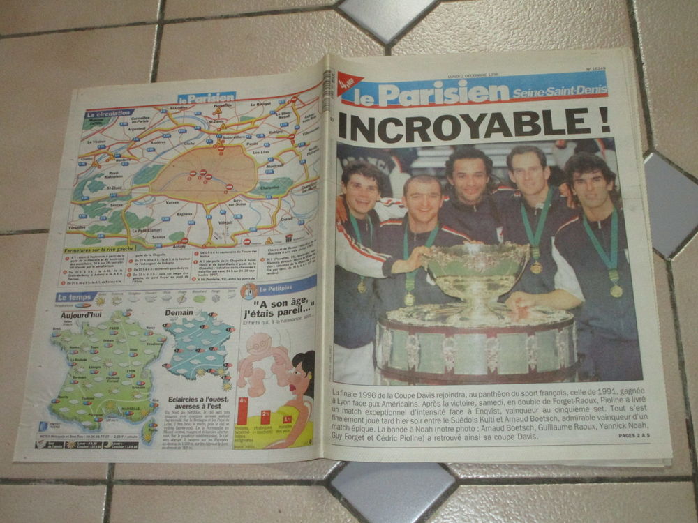  JOURNAL 1996 FRANCE GAGNE COUPE DAVIS  NOAH-FORGET-PIOLINE 15 Villepinte (93)