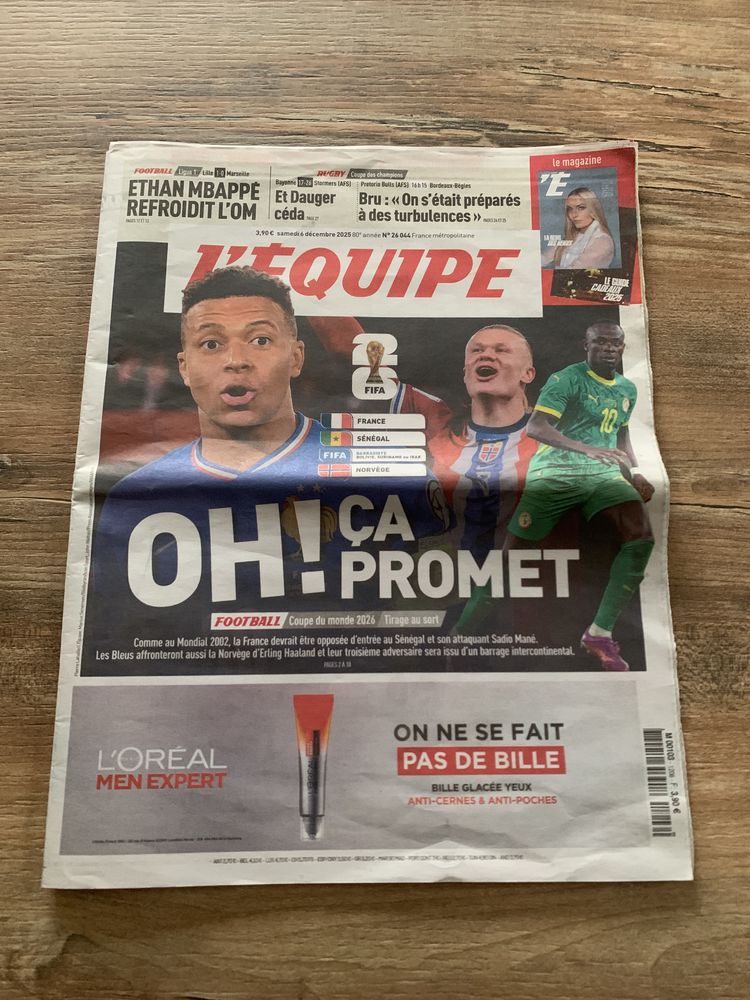 Journal L' Equipe     Tirage au sort coupe du mon 1 Saleilles (66)