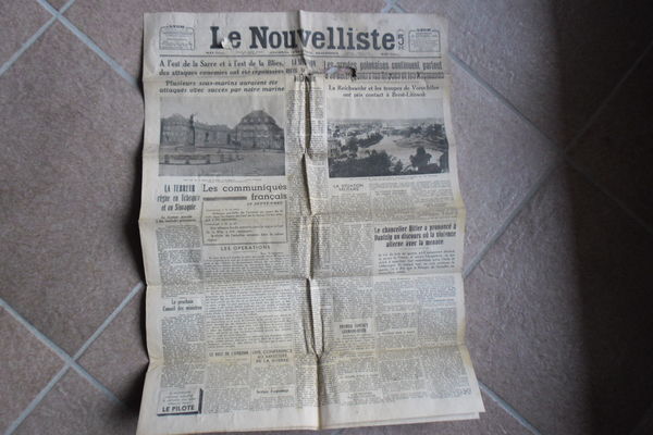 Journal le Nouvelliste du mercredi 20 septembre 1939 10 Collonges (01)