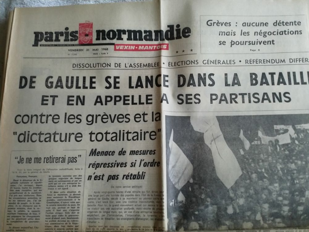 Journal  PARIS NORMANDIE  N�7340 du 31 Mai 1968 12 Chartres (28)
