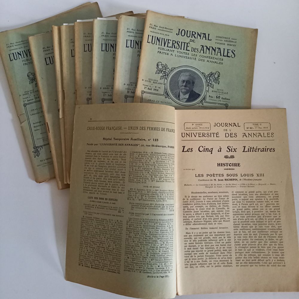 Journal de l'universit&eacute; des annales, 1914, 9 revues Livres et BD